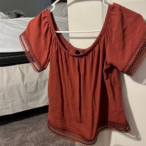 Express off the shoulder rust colored crop top